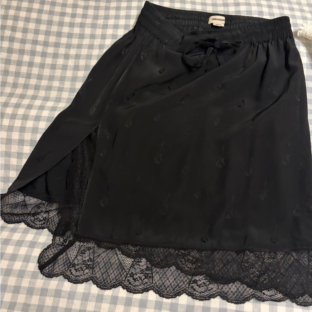 Zadig & Voltaire Black Asymmetrical Skirt with Lace Trim